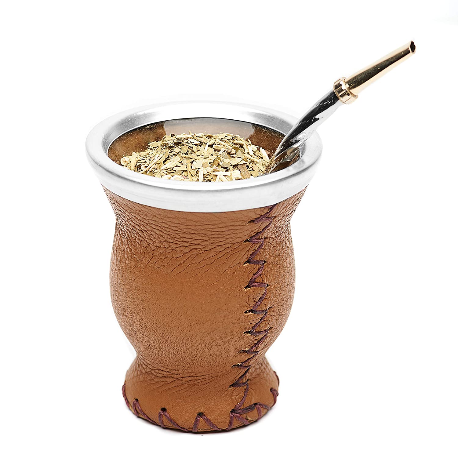 Mate Gourd (Colourfull Gourd of Regzine with Glass without bombila)-Light Brown